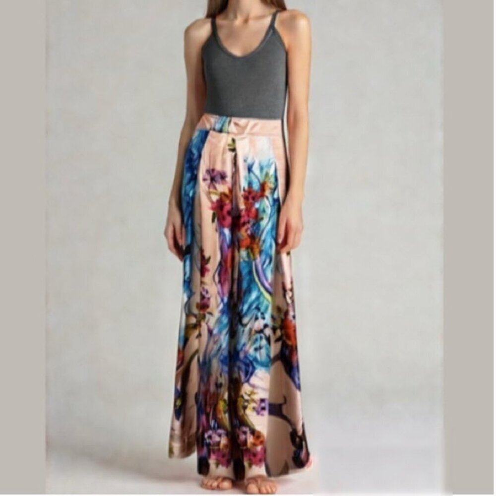 Pink Maxi Skirt Floral A-Line Size medium large